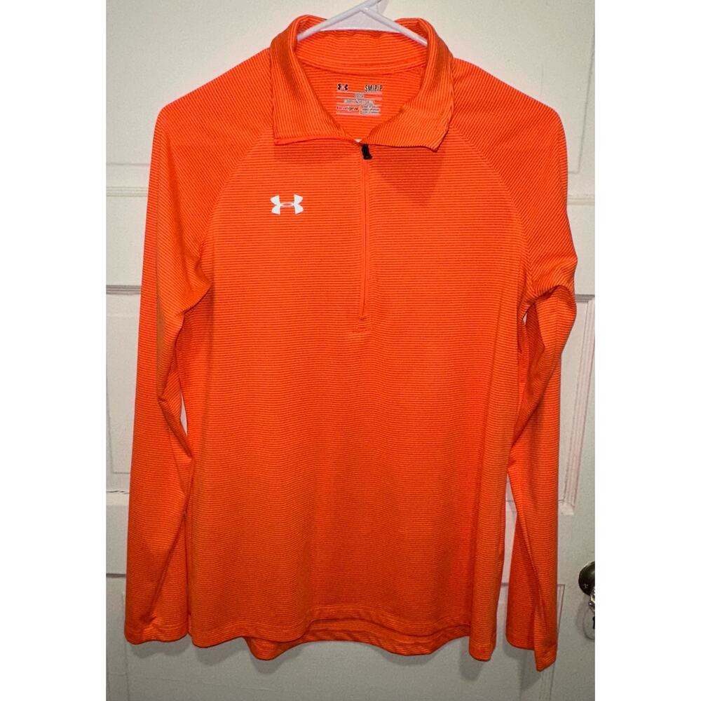 Under Armour Womens Long Sleeve Loose Fit Heatgear Orange Striped Size Small